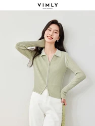 Vimly Light Green Knitted Cardigans Woman Lapel Full Zipper Slim Sweater Coat Womens Top 2024 Spring High Strecth Knitwear 72897