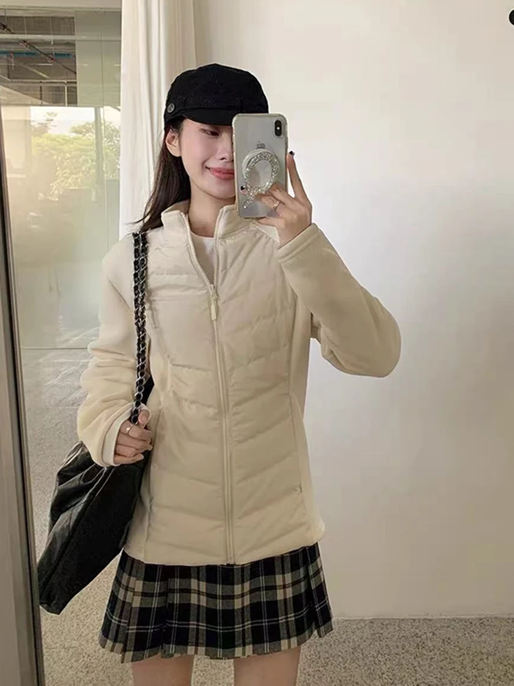 Coreano fino parka para mulheres inverno velo quente retalhos para baixo jaqueta y2k feminino todos os jogos gola puffer outwear novo