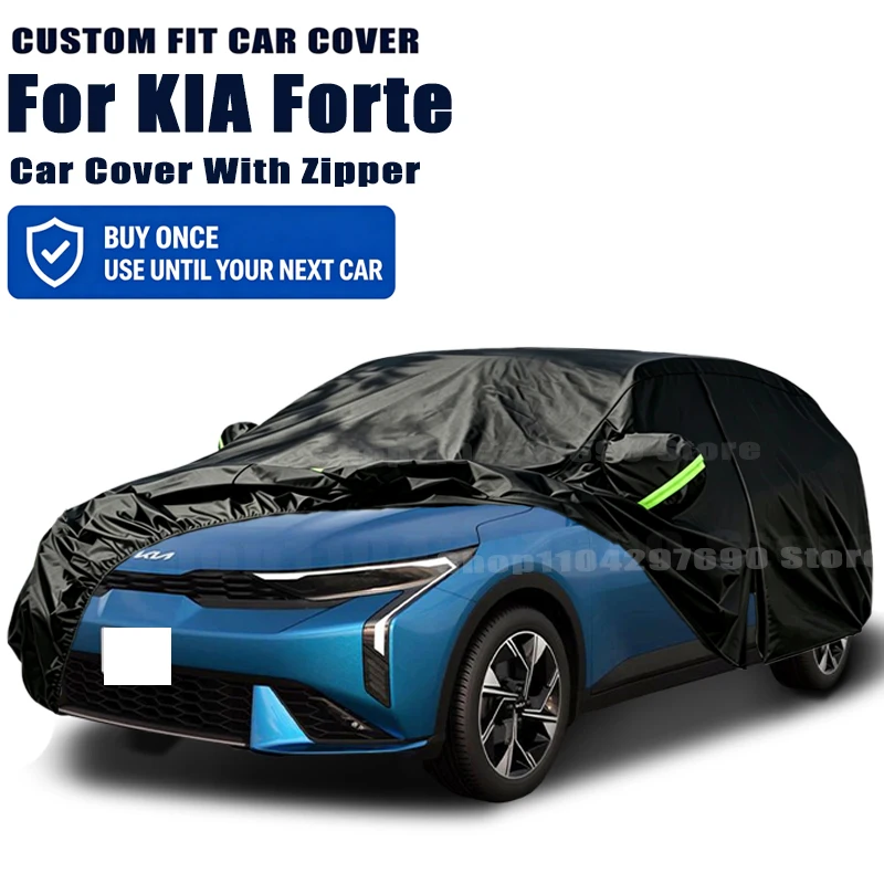 For KIA Forte Outdoor Full Car Cover With Zipper Snow Cover Sunshade Waterproof Dustproof Exterior Protection