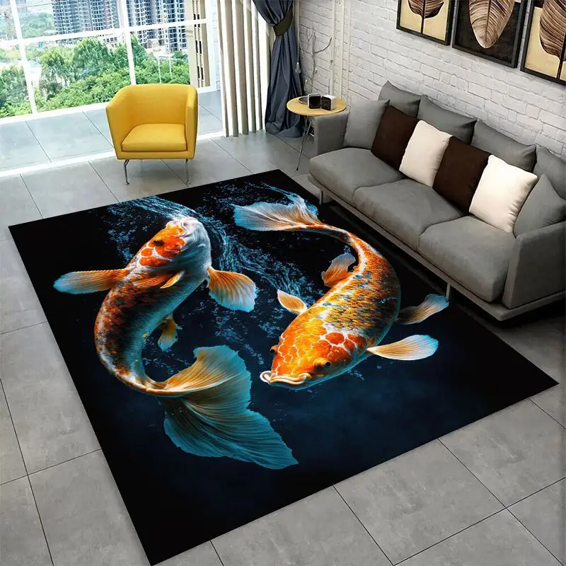 Cartoon Koi Carp Good luck Yin Yang Fish Large Area Rug Non-slip Durable Carpet for Bedroom Living Room Sofa Doormat Home Decor
