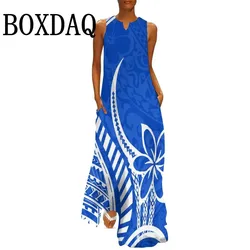 Summer Bohemian Print Long Maxi Dresses Women Sexy Tank Dress Elegant V-Neck Women Beach Sleeveless Casual Pockets Long Dresses