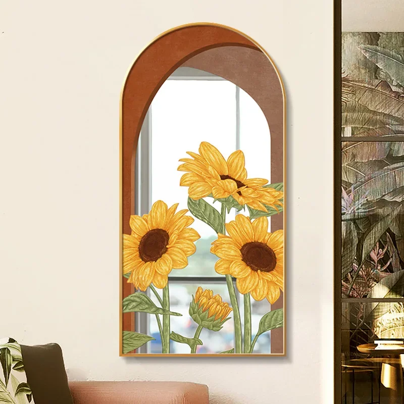 Arched flower acrylic mirror decorative painting ins wind living room bedroom room wall mural niche hanging painting