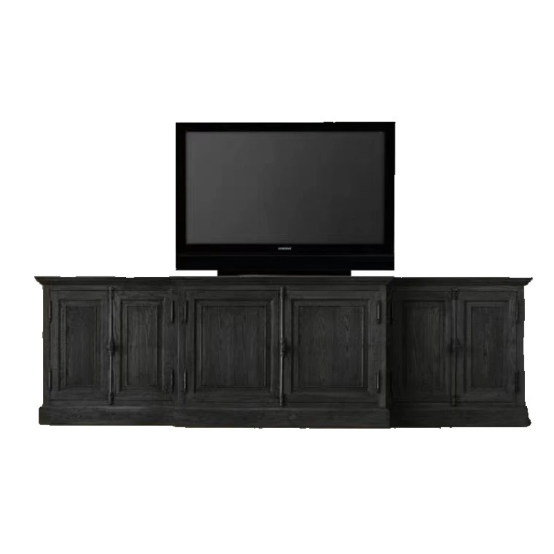

Modern light luxury American solid wood TV cabinet, living room carved storage floor wall side cabinet