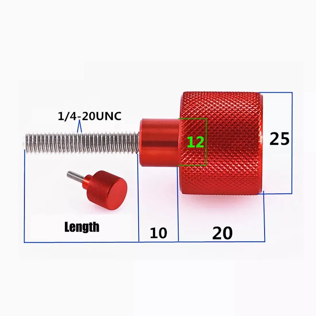 UNC 1/4-20 Knurled Thumb Screw Aluminum Hand Grip Knob Bolts For Camera Tripod Length: 6mm~60mm