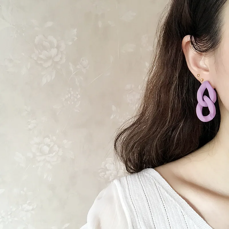 Purple Color Chain Design Acrylic Long Dangle Earring for Women Rubber Paint Geometric Brincos  Jewelry Wholesale Christmas Gift