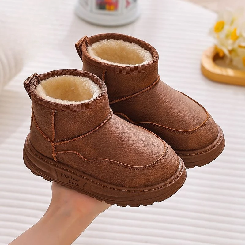 

Детские зимние зимние ботинки, нескользящая обувь на флисовой подкладке для мальчиков и девочек, уличные кроссовки с толстой хлопковой изоляцией, детские средние и большие размеры