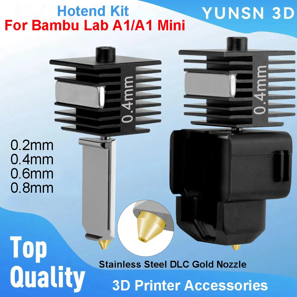 

For Bambu Lab A1/A1 Mini Hotend Kit 0.2/0.4/0.6/0.8mm Stainless Steel DLC Gold Nozzle Hot End For Bambulab A1 3D Printer Parts