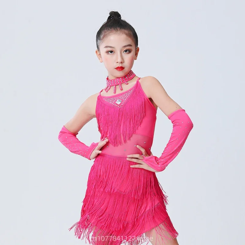 子供用ラテンダンス衣装 タッセル スパークリングダイヤモンド コンペティション 女性と子供用ダンス練習パフォーマンス衣装