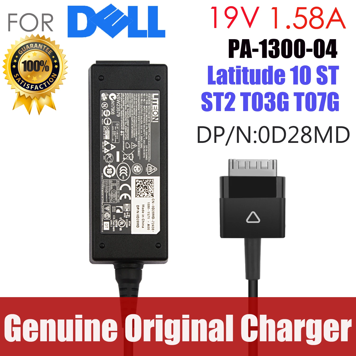 

Genuine LITEON PA-1300-04 19V 1.58A 30W D28MD Tablet AC Adapter Charger For DELL Latitude 10 ST ST2 T03G T07G Power Supply