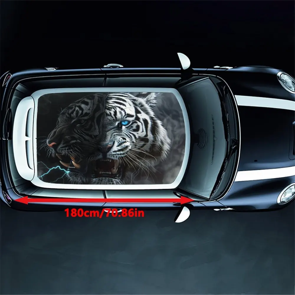 Angry White Tiger Power Car Vinyl Wraps, Car Roof Decals, Wild Charm Decal Sticker