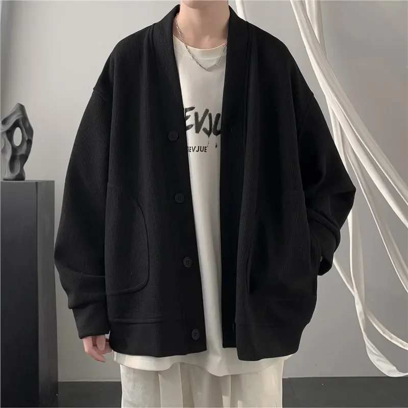 Men Cardigan V-neck Cardigan Hoodie Men Fashion Style Spring and Autumn 2023 New Lazy Wind Loose Casual Jacket Men Coat