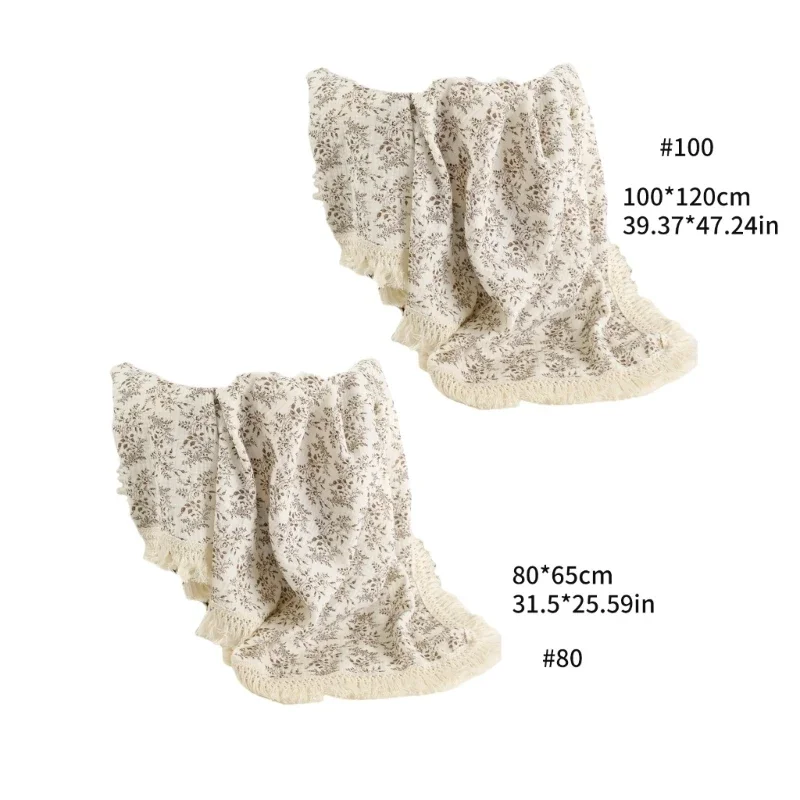 통기성 모슬린 아기 유모차 담요 면화 베이비 랩 천 유아용 술 가장자리가있는 통기성 수신 담요