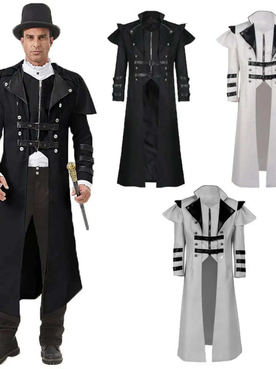 

Новый Хэллоуин, средневековый костюм для банкета, длинное пальто с разрезом на молнии, сценический костюм, готический женский этнический костюм