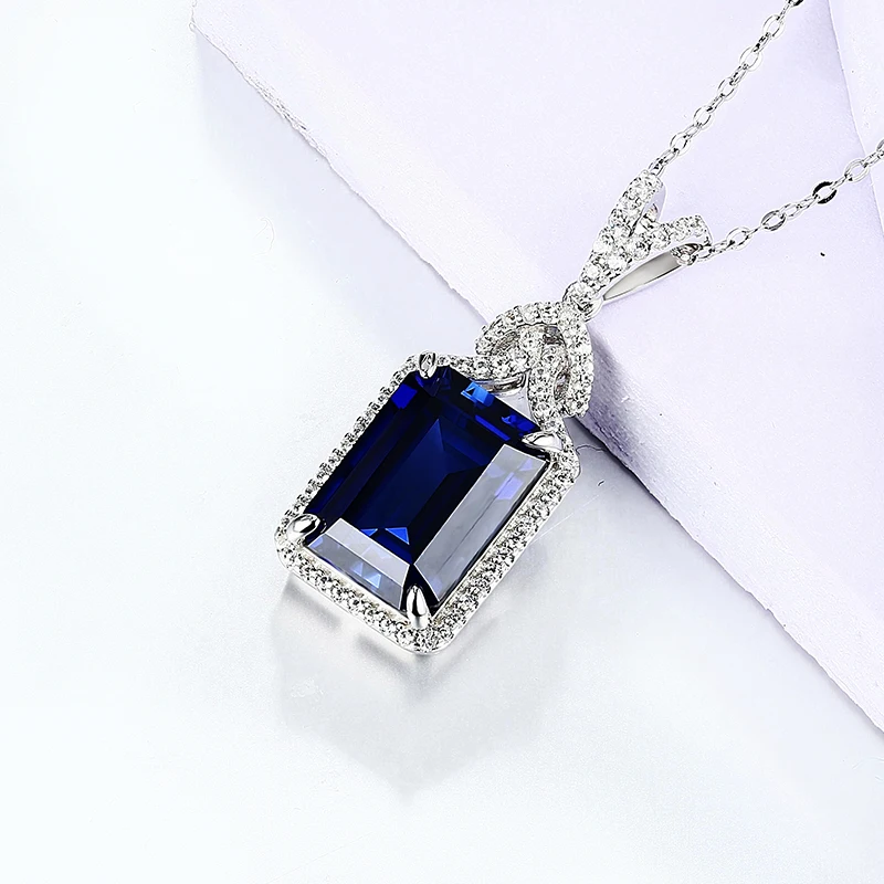 Qian Heng neue 1920er Jahre blaue Saphir Halskette 925 Sterling Silber mit Kette Anhänger Mode für Frauen Edelstein tägliches Geschenk