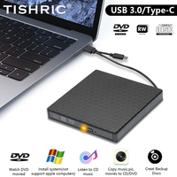 TISHRIC External DVD CD Burner Drive USB 3.0 Type C Cable CD DVD RW Drive Writer Burner Optical Player Compatible PC Laptop