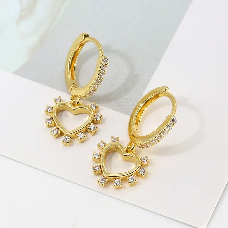 Heart Earrings Zircon Heart Charm Eadrop For Women Crystal Pave Circle Earrings