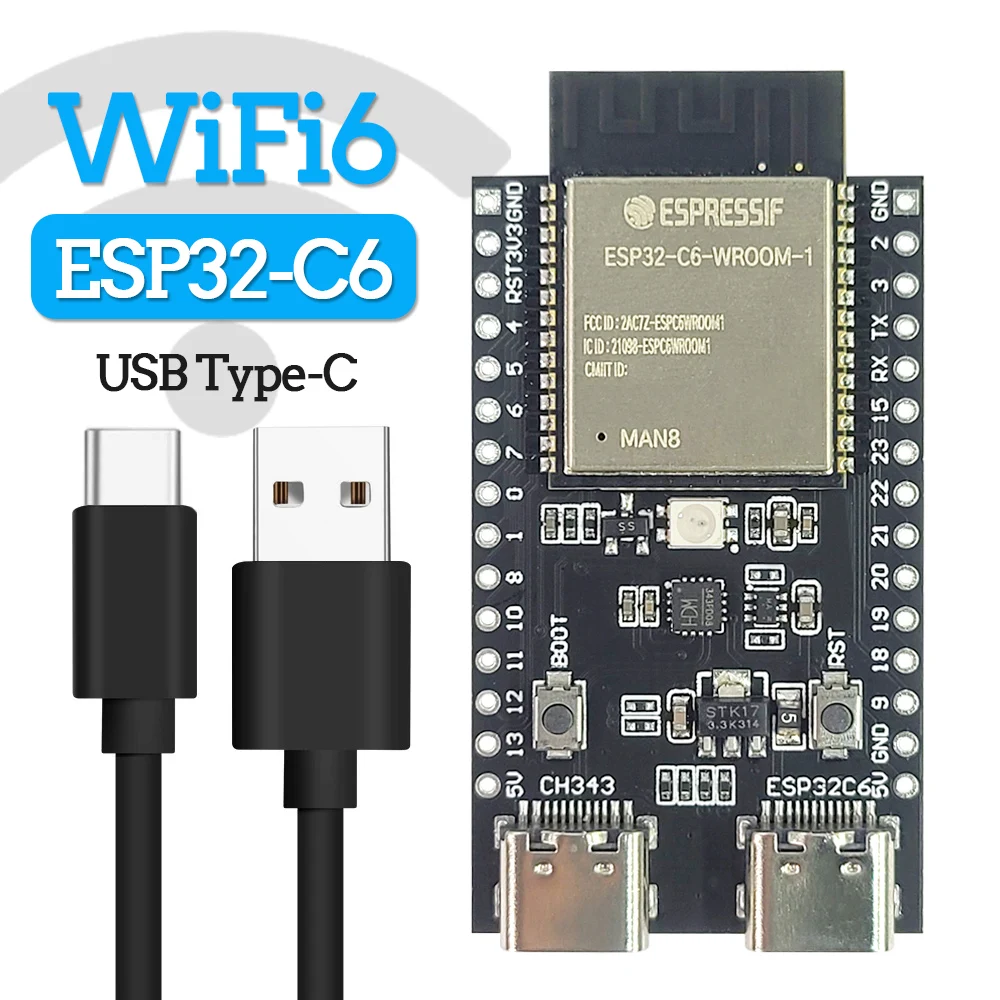 Wifi 6 Module Development Board for Linux Win 160MHz RISC-V 4MB 8MB ESP32-C6WROOM1 ESP32 C6 Flash Internet of Things Type-C