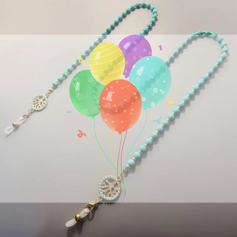 Imitation Turquoise Eyewear Hanging Chain Long Bead Diamond Inlaid Stylish Anti-Slip Strap for Casual Daily Outfits