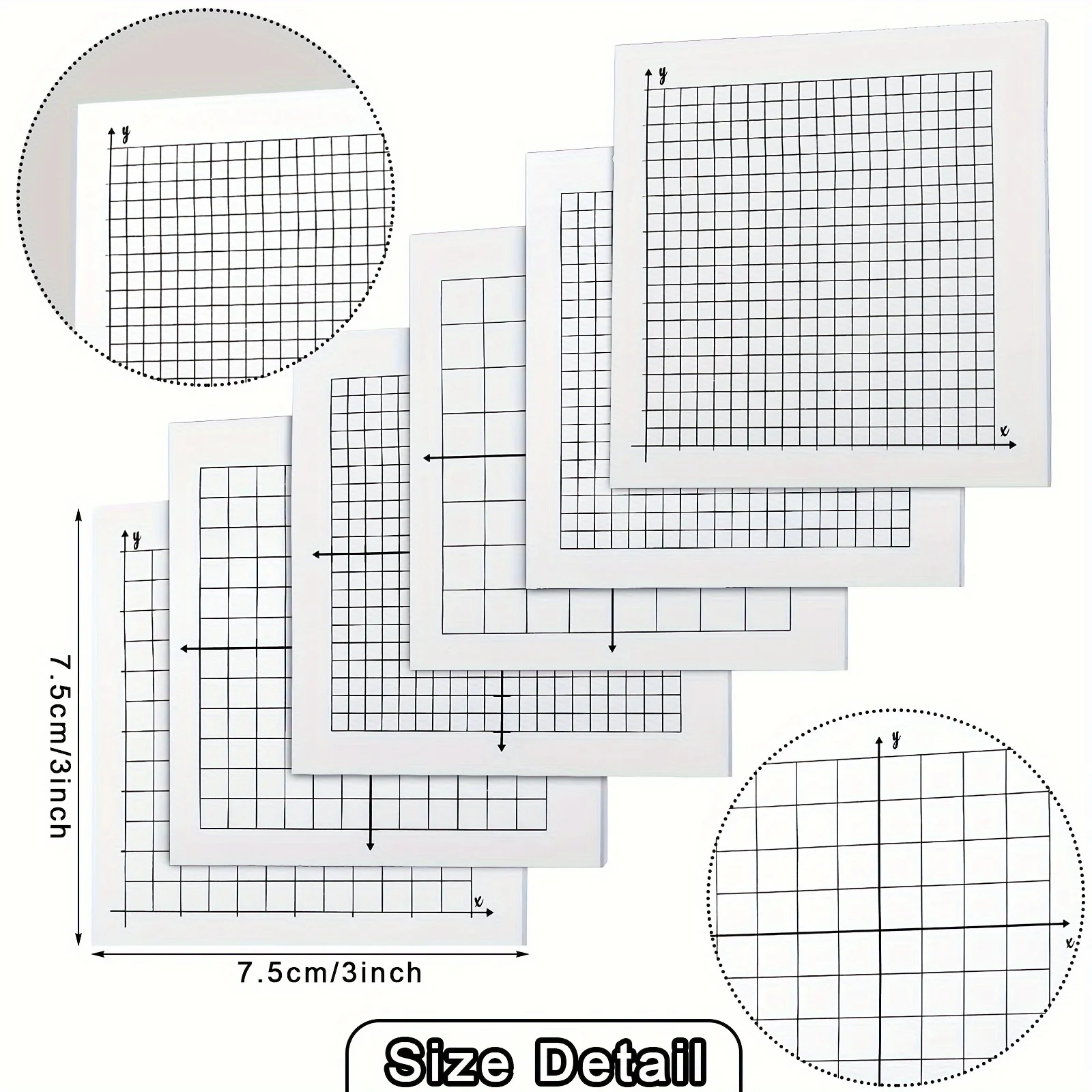 6/12 Stück Diagrammpapier, klebriger Notizblock, 150/300 Blatt, Mini-Diagramm mit klebrigem Raster für X-Y-Achsen-Koordinatenraster in Büros, Schulen – Detail 2
