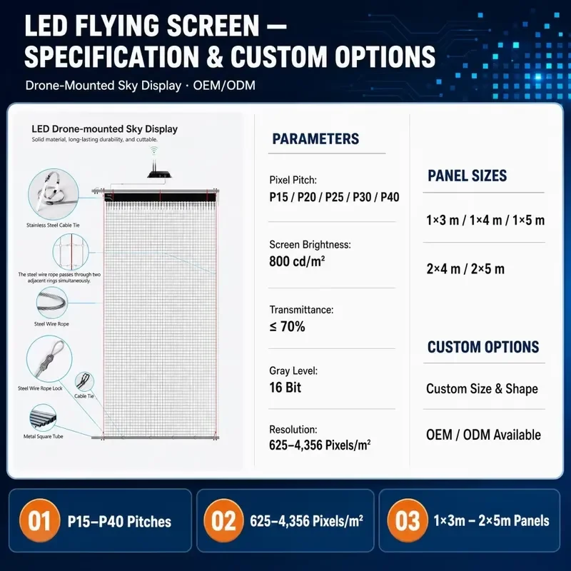 LED Mesh Screen P15 P20 P25 Flying Curtain Display 1000cd IP65 Waterproof for Show Outdoor Aerial Advertising