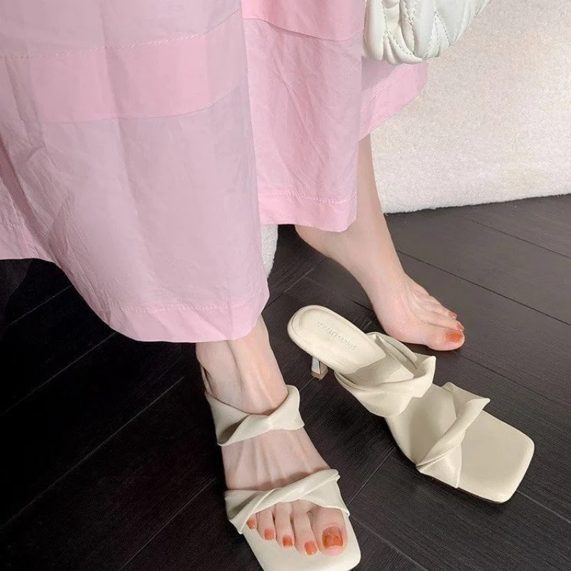 2024 High Heel Sandals Fashionable Elegant Comfortable Square Head Slim Heel Sandals for Women