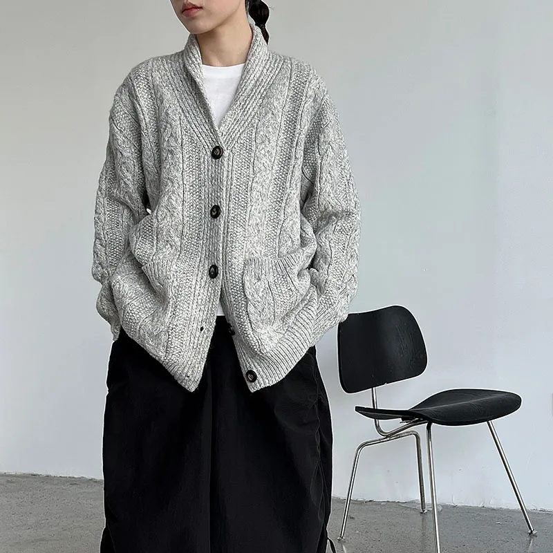 

Autumn new casual loose wool cardigan coat half high neck knitted sweater women