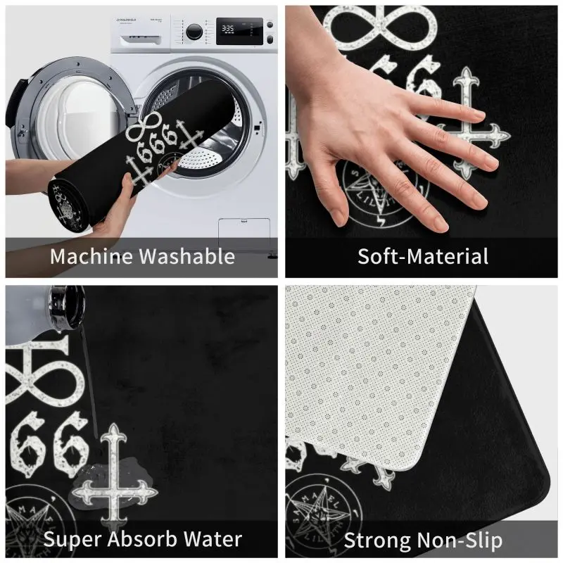 Custom Leviathan Cross Satan 666 Doormat Mat Anti-Slip Baphomet Satanic Symbols Kitchen Bathroom Toilet Rug Carpet 40*60cm