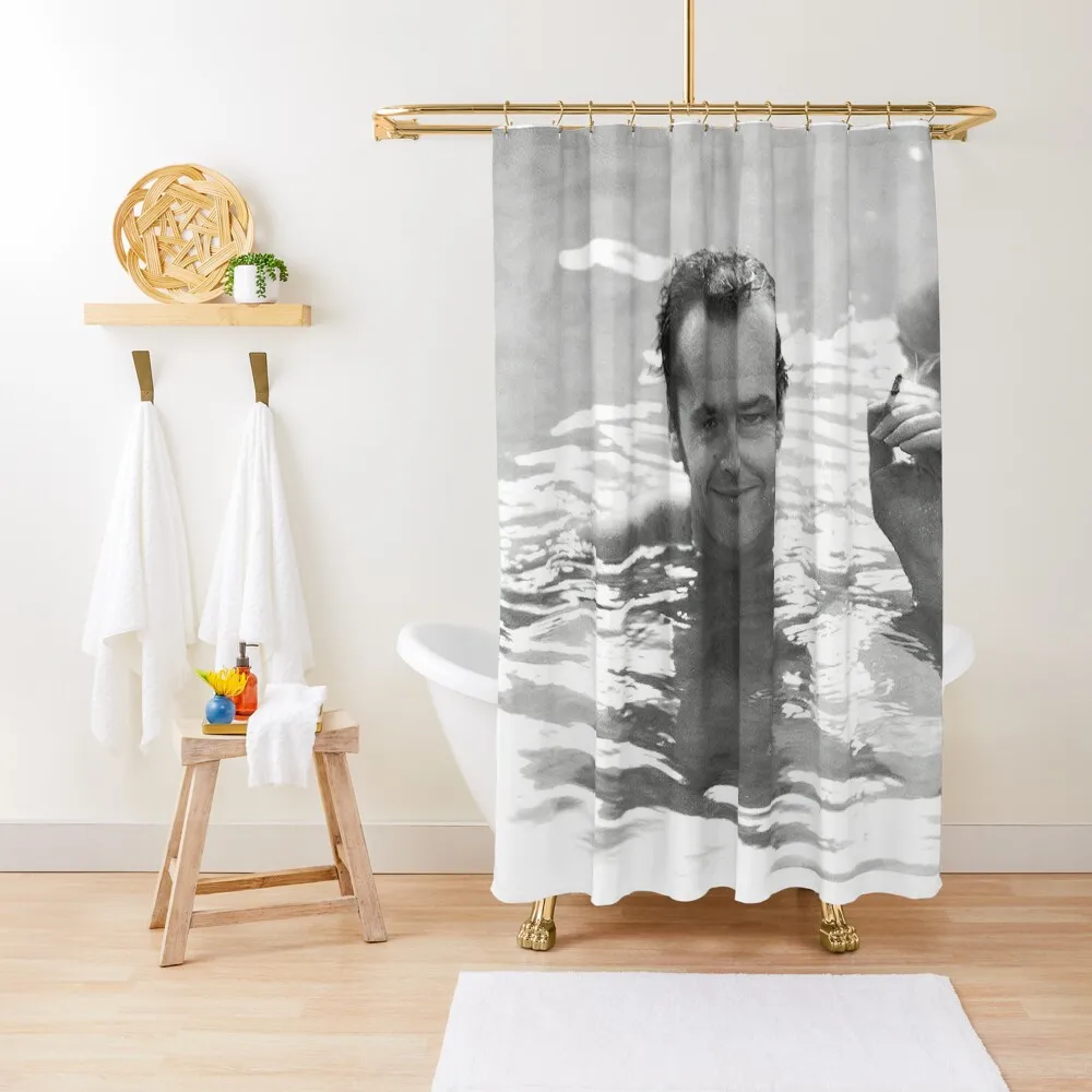 

Jack Nicholson, Smoking in Pool, Retro Black and White Photograph Shower Curtain Bathroom Deco