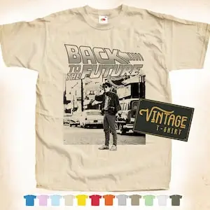 BLACK Print: Back to the Future V4 T shirt Tee Natural VINTAGE Cotton Movie Poster Beige 12 colors All Sizes