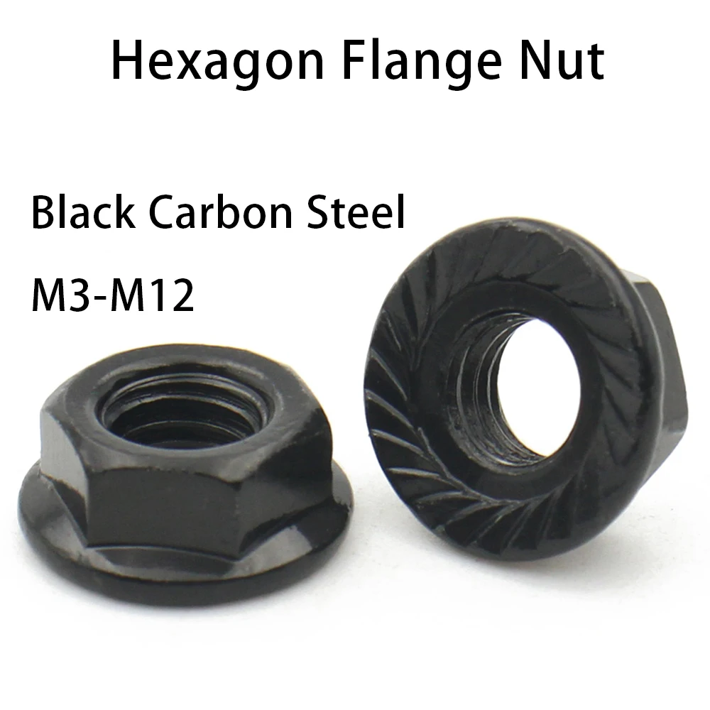 

2-20pcs Black Carbon Steel M3 M4 M5 M6 M8 M10 M12 Spinlock Hexagon Flange Nut