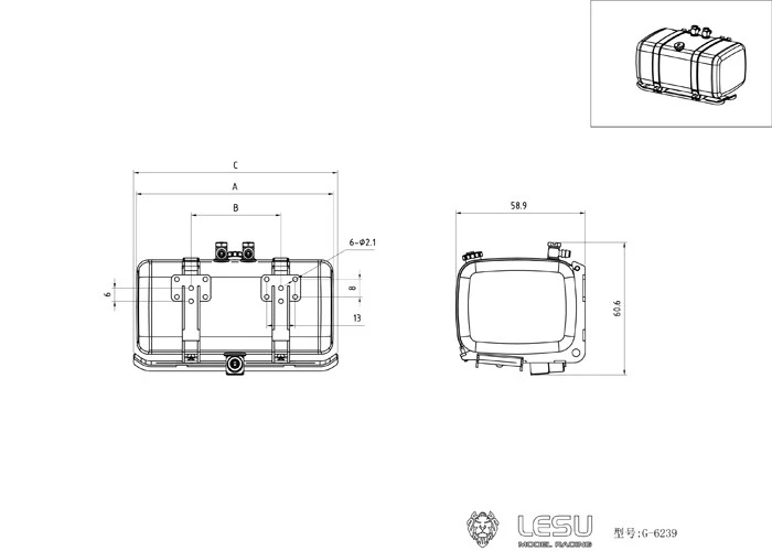 RC 1/14 LESU Metall-Öltank Kraftstofftank für Tamiya Hydraulikbagger Lader Muldenkipper für MAN VOLVO Anhänger Kipper DIY-Teile – Detail 2