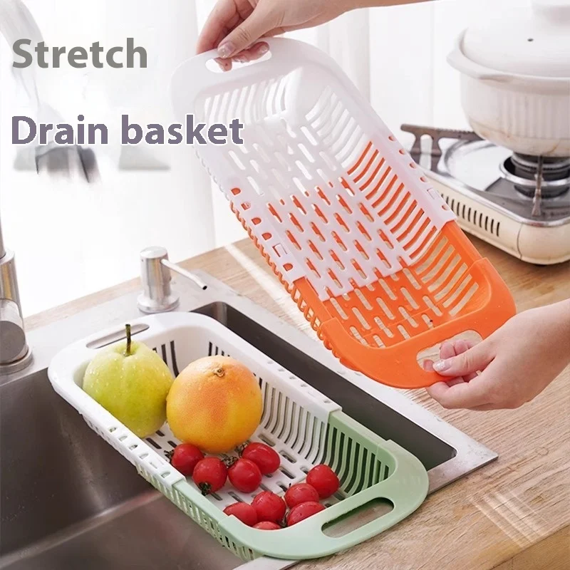 

Корзина для раковины, регулируемая стойка для сушки посуды, пластиковая корзина для овощей и фруктов, полка для фильтра, экономия места, держатель для хранения кухонной посуды