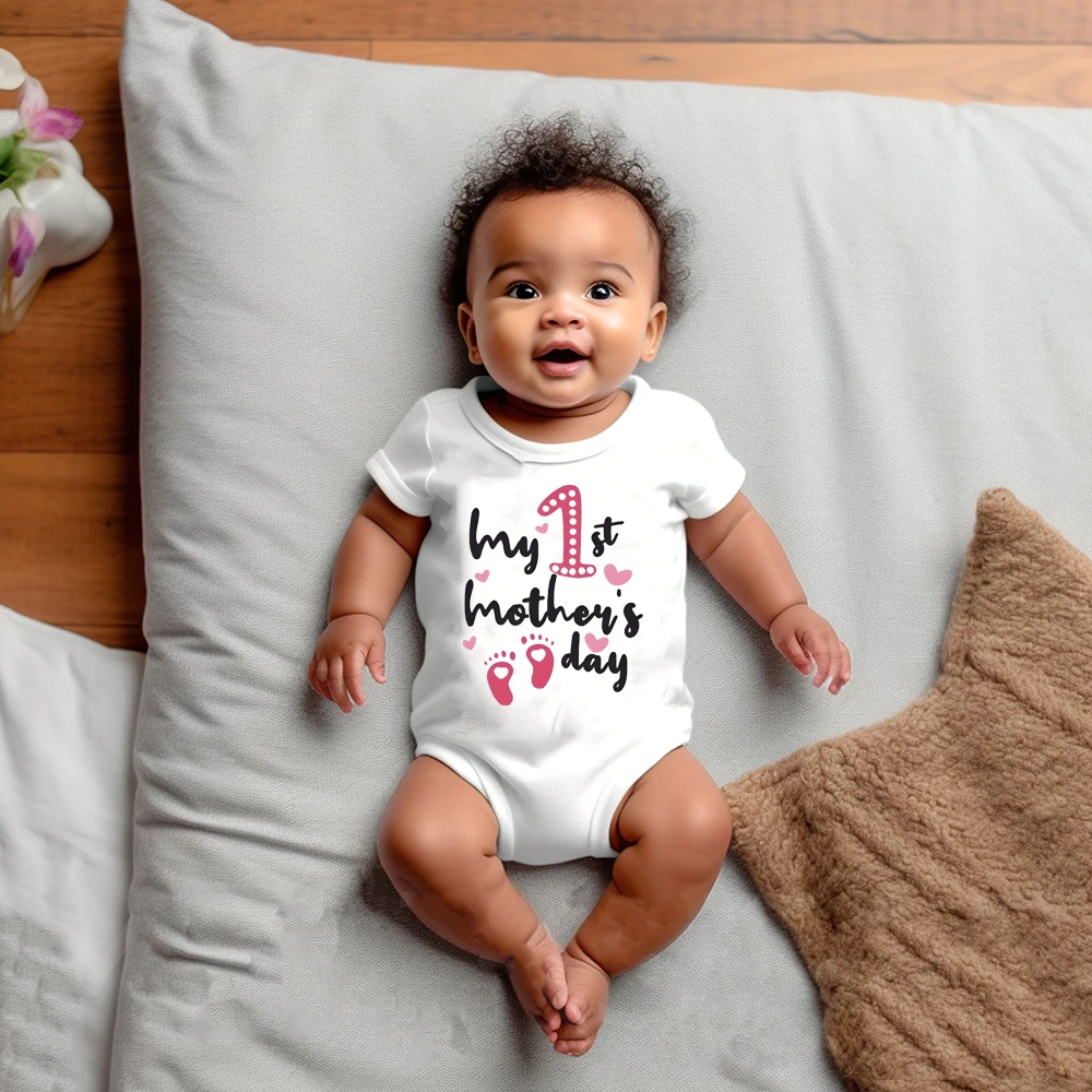 

My First Mother's Day Letter Print Baby Romper Short Sleeve Crew Neck Jumpsuit Summer&Spring Infant Clothes Mothers Day Gift