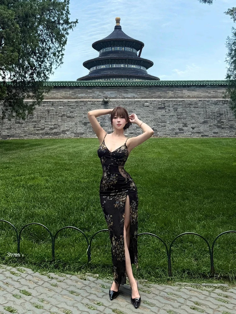 Umei STAZF7 Sexy Floral Lace Halter Dress High Slit Summer Sensual Women's plus Size  Dress City Commuting Date Party Casual