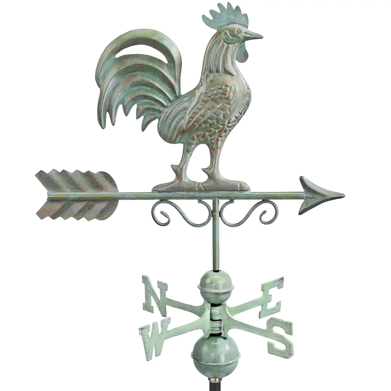 Bantam Rooster Copper Weathervane, Includes Adjustable Roof Mount for Easy Installation - Blue Verde Copper, Customized