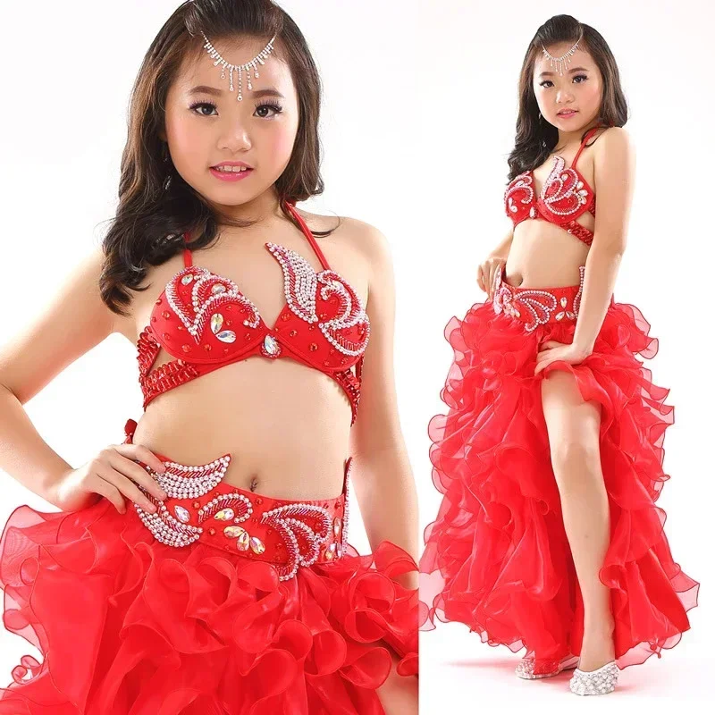 Stage Performance Belly Dancing Clothing 3-piece Oriental Outfit Set Belly Dance Costume Bra, Belt, Skirt Girls Tutu #877