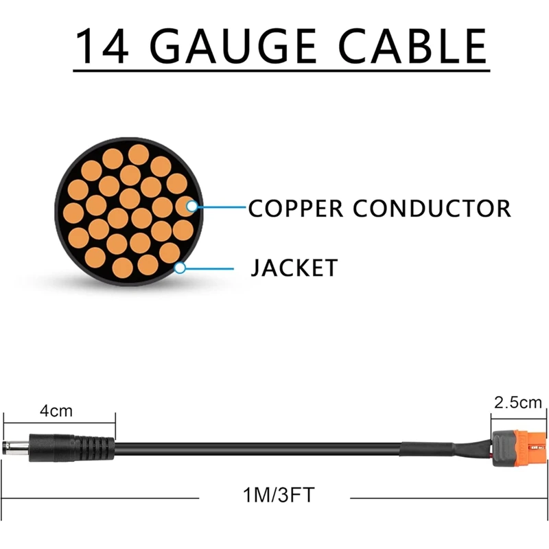 DC to Power Cable,1M/3FT 14AWG DC Male to XT60I (2+1) with Signal Pin Female Adapter Cable( to DC5521)-ABWO