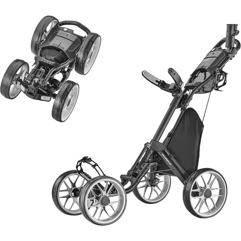 4 Wheel Golf Push Cart - Caddycruiser One Version 8 1-Click Folding Trolley - Lightweight, Compact Pull Caddy Cart, Easy to Open
