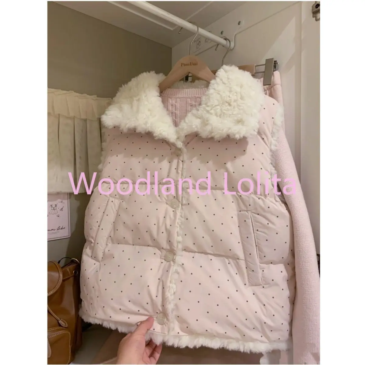 Autumn Korea Chic Sweet Polka Dot Coat Women Sleeveless Thicked Warm Vests Slim Preppy Style All-match Chaqueta Tops Fashion