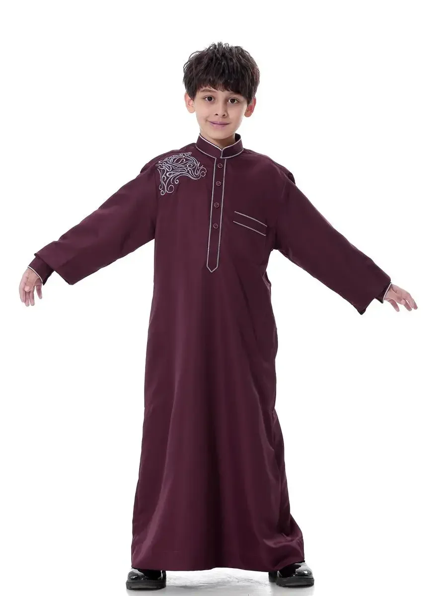 Dubai Arabo Musulmano Bambini Ragazzo Jubba Thobe Abito Turco Ramadan Abbigliamento Islamico Caftano Abaya Indumento di Preghiera Abito Thoub Djellaba