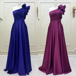 Customized Classic Pleat Flower A-line One-shoulder Long Dresses Evening Dresses Exquisite Modern Style Pastrol Unisex Chinese S