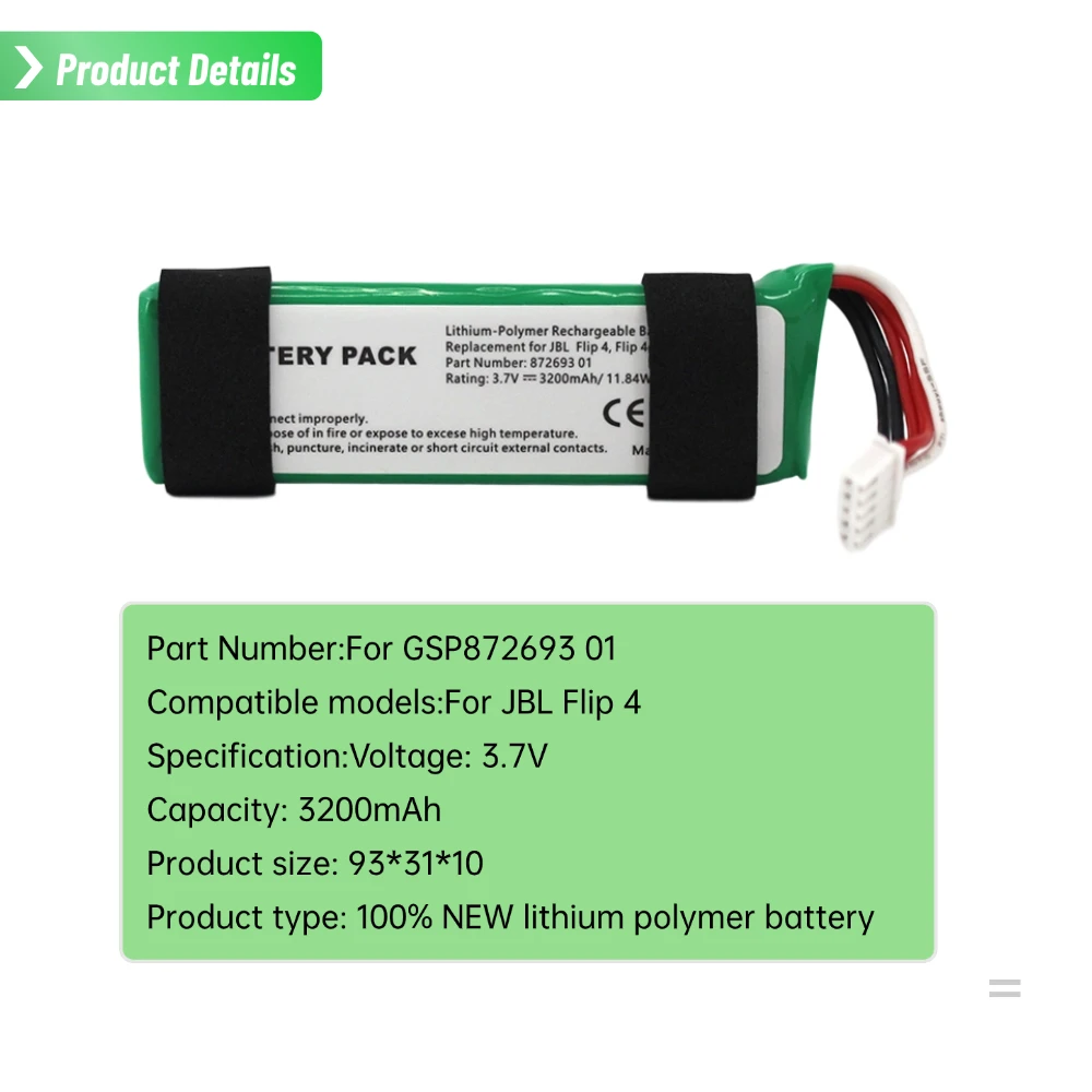 PUJIMAX 3200mAh Battery for JBL Flip4 GSP872693 01 Replacement Battery for JBL Speaker Flip4 Special Edition Bateria