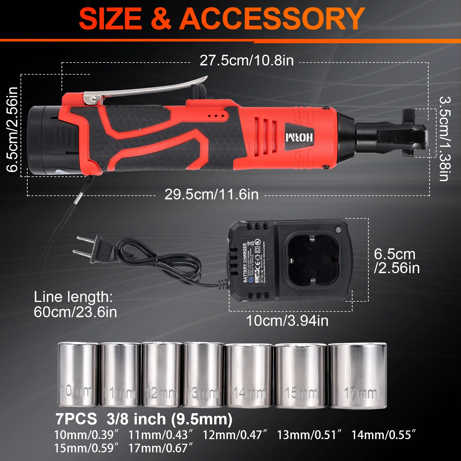 Hormy 16.8V Cordless Electric Wrench 3/8 Right Angle Ratchet Wrench with Socket Set Screwdriver Impact Driver Drill with Battery