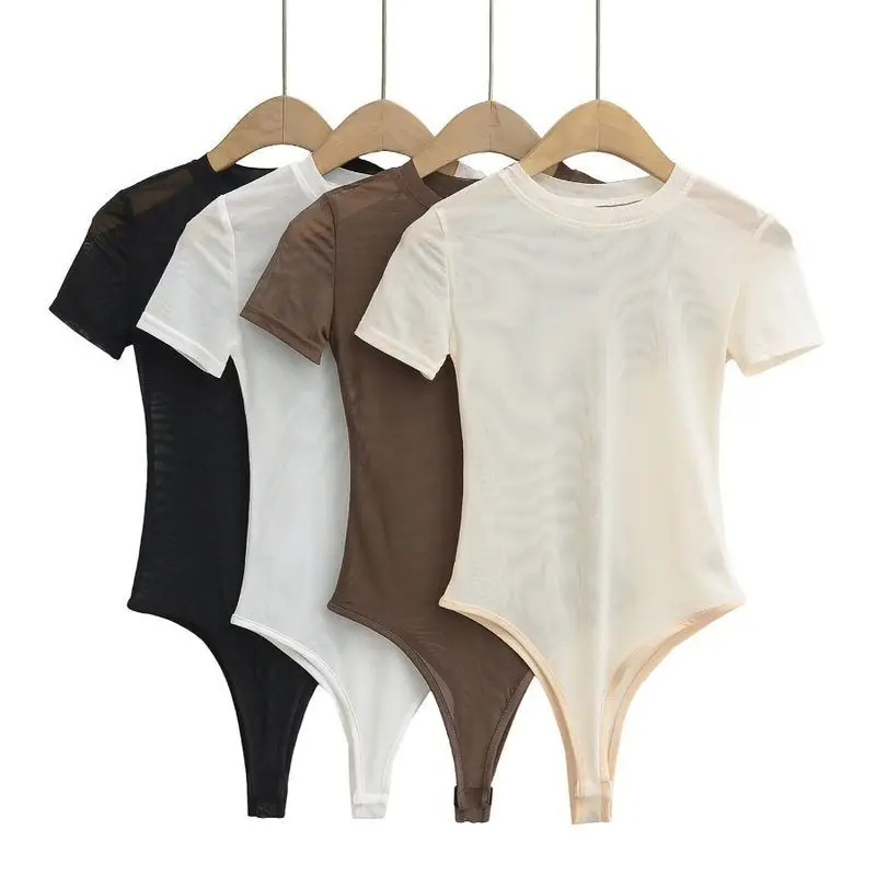 

Sexy See-tough Jazz Dance Suit with Heels Slim Fit round Ne ort Sve High Waist ort Pants Pure Color Trendy Top