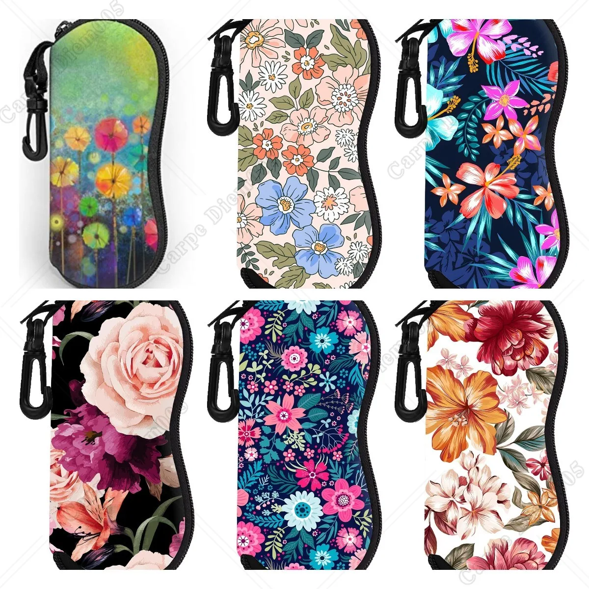 

Colorful Floral Print Sunglasses Soft Case Glasses Case For Women Men Ultra Light Neoprene Zipper Eyeglass Case