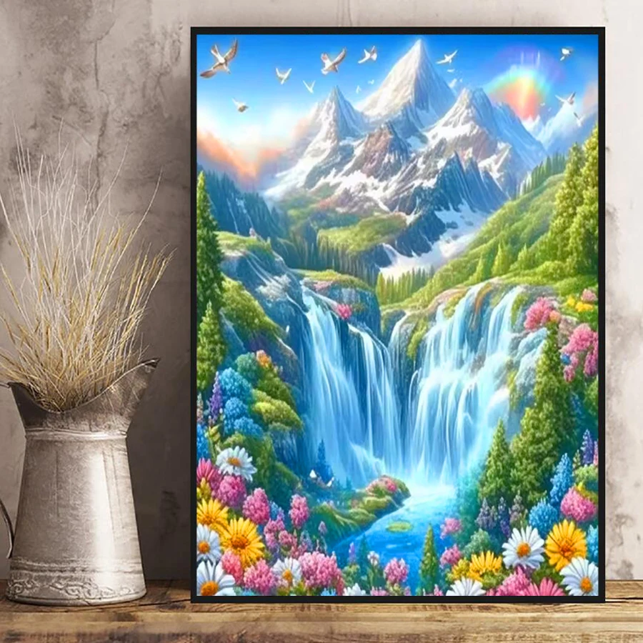 

Mountain Range diamond painting kits Snow Mountain Waterfalls 5D mosaic Wildflowers diamond embroidery full drill Natural Scener