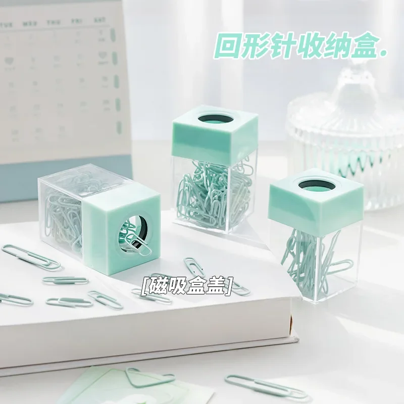 20pcs Creative Magnetic Paper Clip Macaron Color Ins Paper Clip Storage Box Protable Office Stationery High Capacity Storage Box