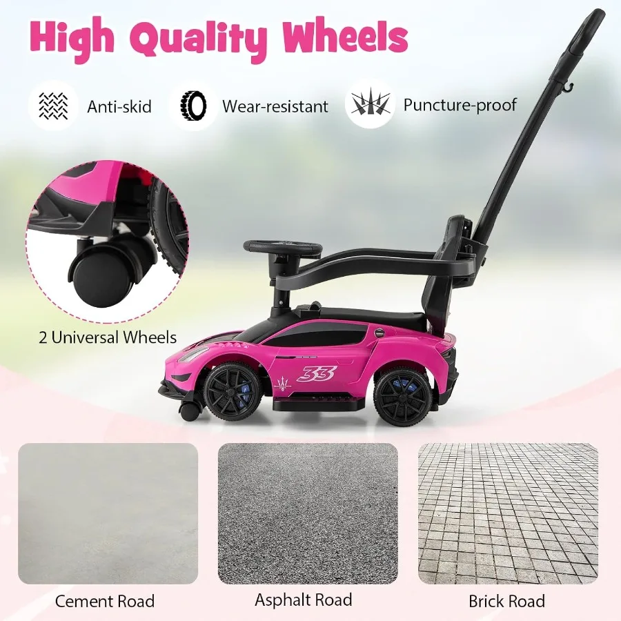 Duwwagen voor peuters 3-in-1 gelicentieerde Maserati-kinderwagen Glijdend wandelwagen met handvat Vangrail onder stoel Opberghoorn en M