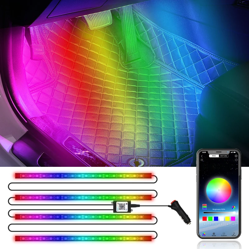 

Neon 72 LED Car Interior Ambient Foot Strip Light RGB Symphony APP Control Auto Backlight Atmosphere Decorative Lamps Universal