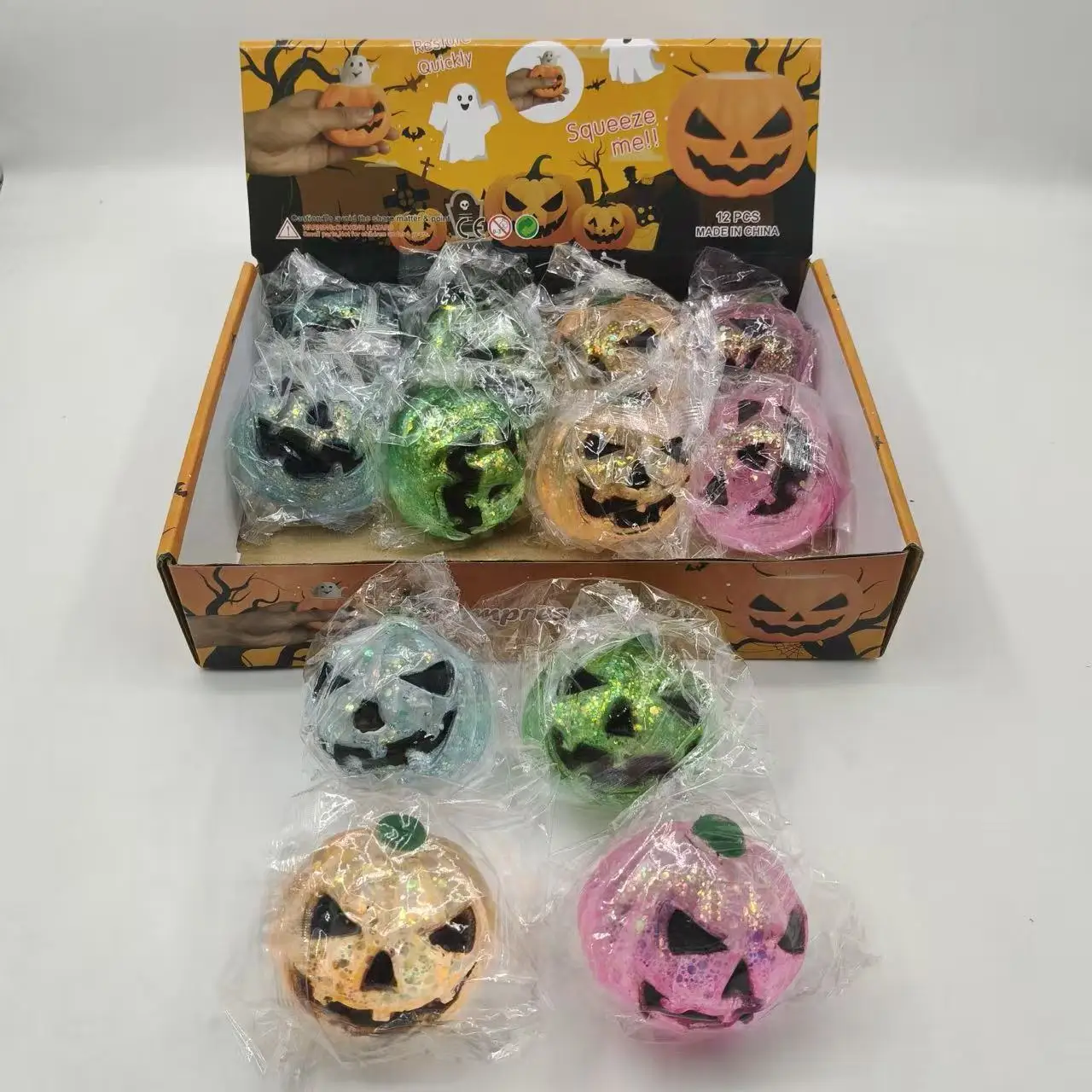 Halloween Spooky Ghost Pumpkin Face Squishy Toy, Maltose Soft Squeeze Stress Relief Decompression Fidget Toy
